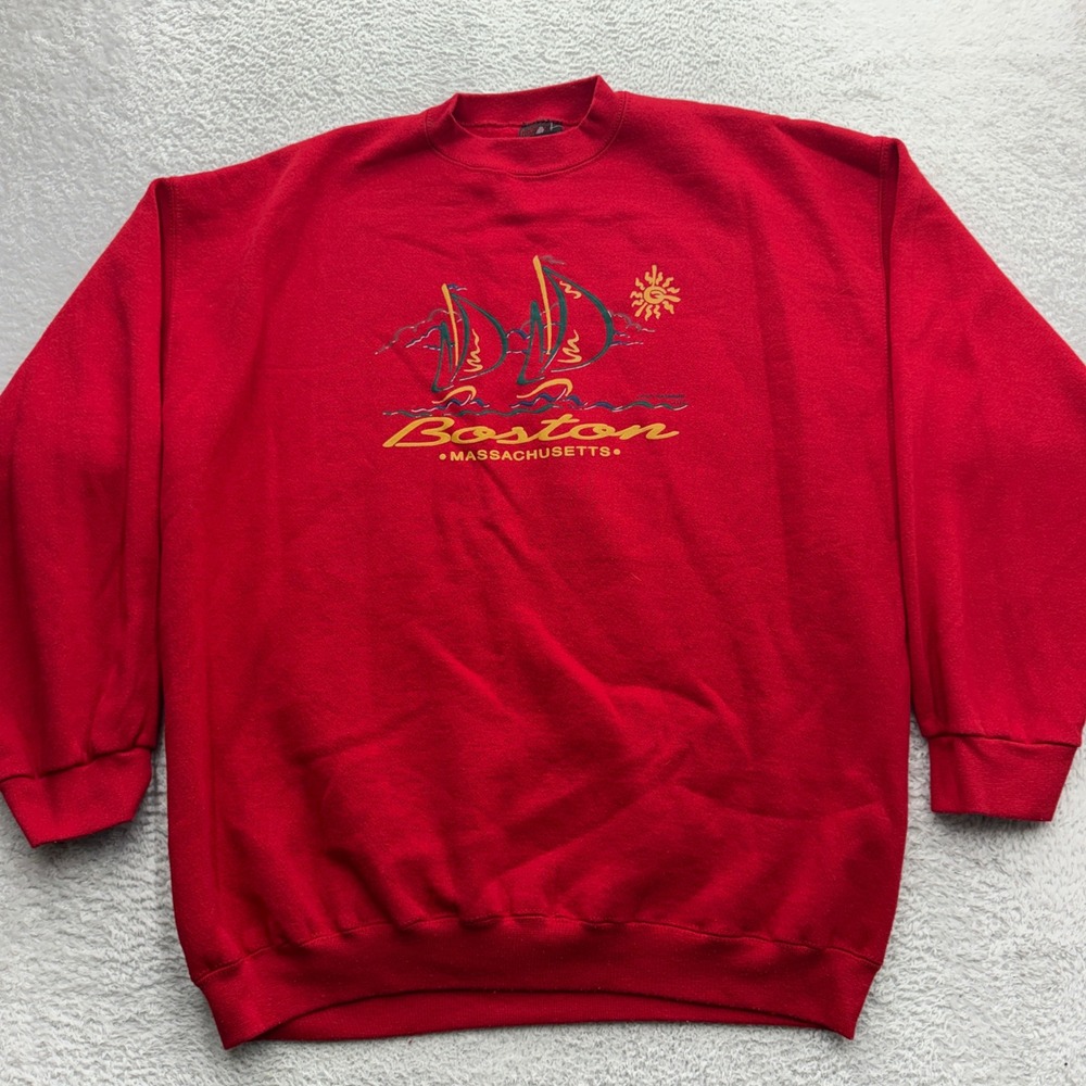 Garment Graphics Boston Massachusetts Sailboat USA Made Sweatshirt Red Mens 2XL